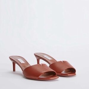MaxMara Nappa Leather Brown Sandals Kitten Heels Size 39.5